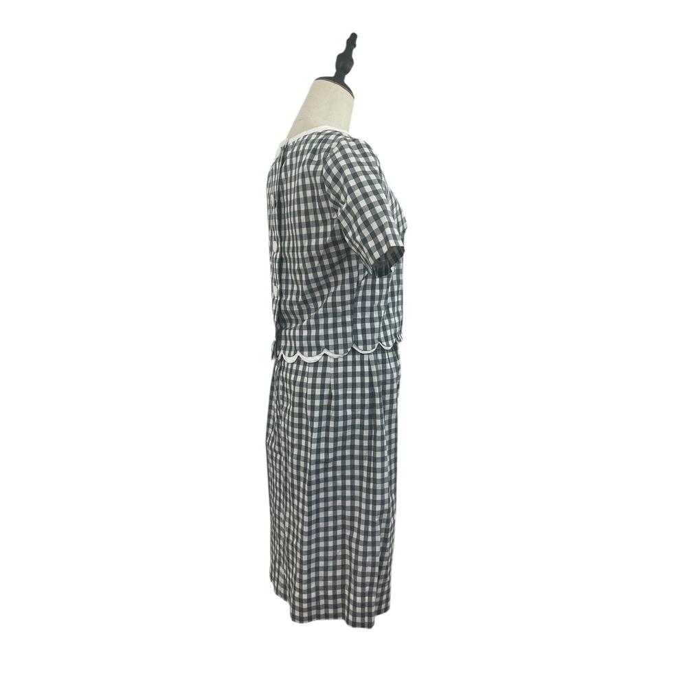 Vintage 1950s Gingham Gray And White Top And Skirt Set Sz S Cotton Button Detail - Picture 5 of 9